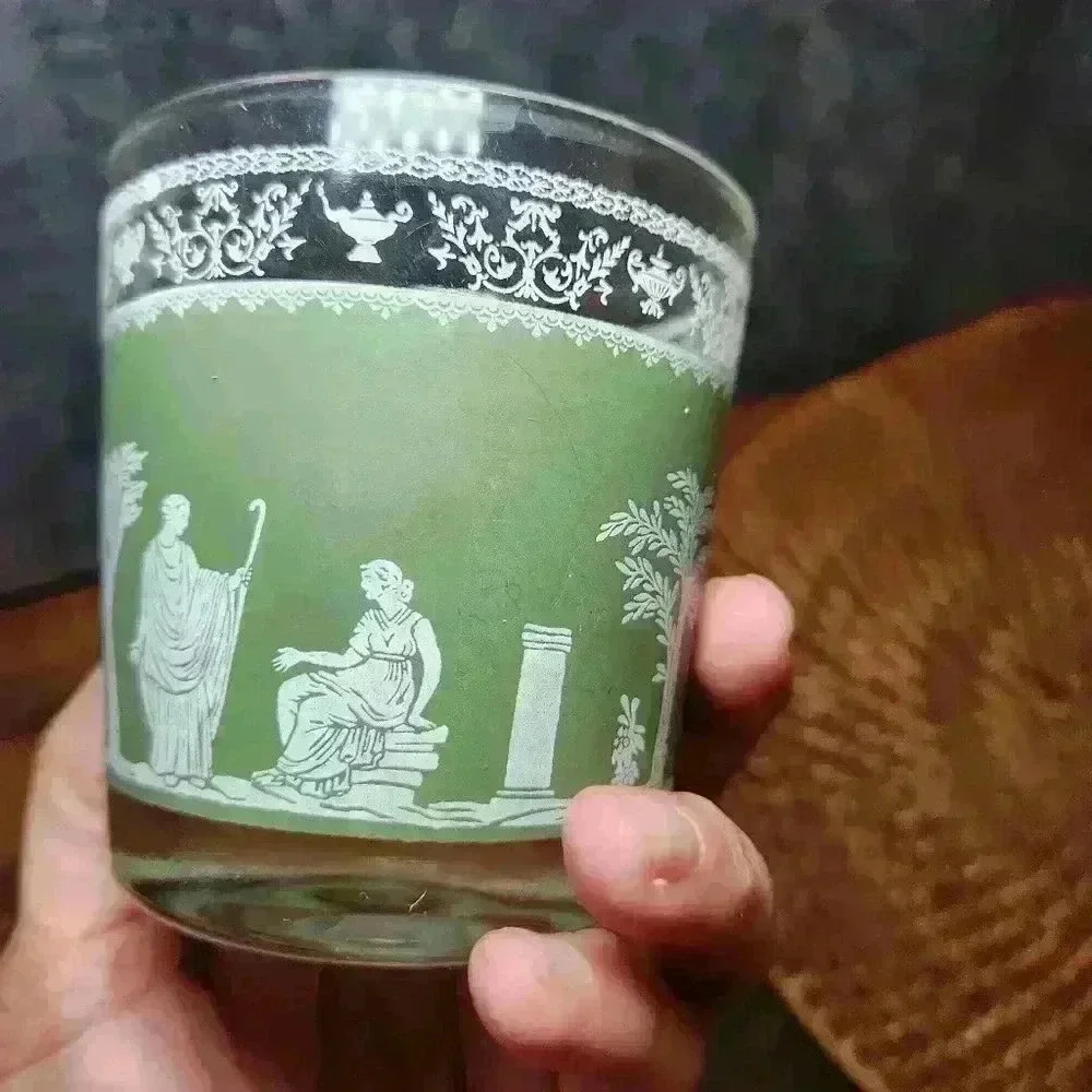 Vintage Jeanette Hellenic Wedgewood Jasperware green drinkware Lowball Glass